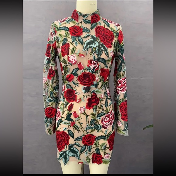 (Last 1)💗Celine Rose lace embroidered mini bodycon party dress - Picture 4 of 6